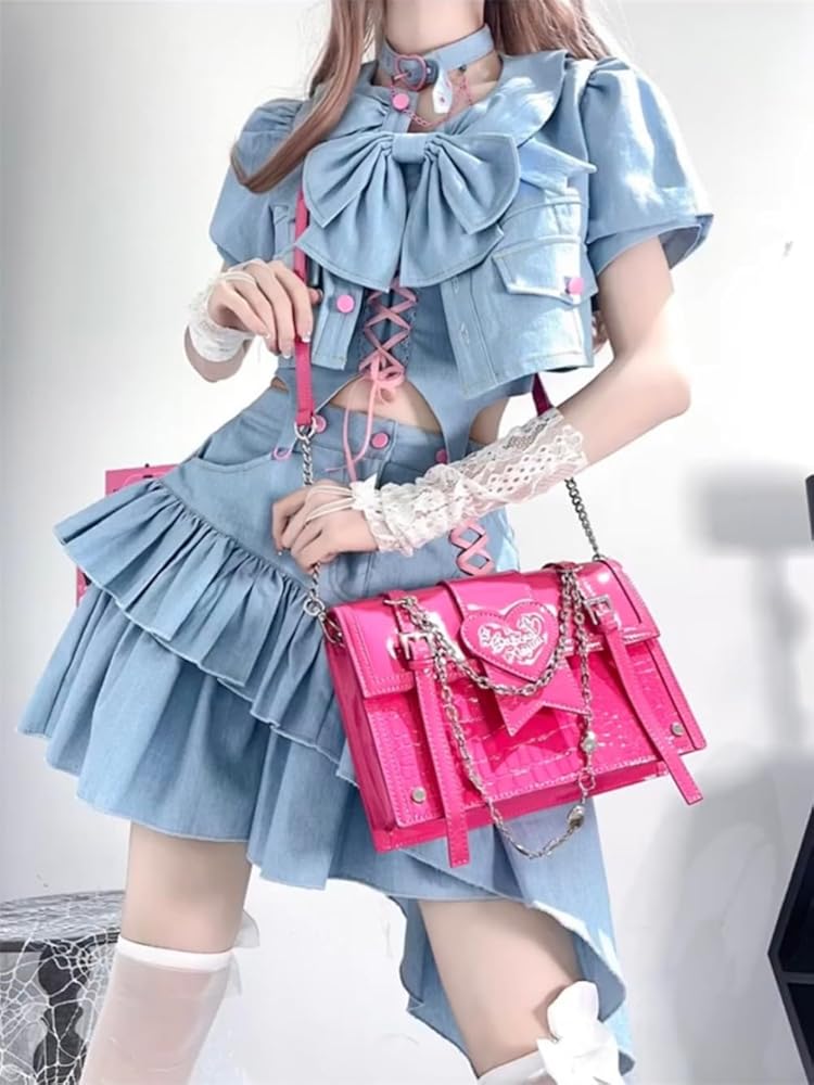 デニムミニスカート★量産型❤︎地雷系❤︎姫系❤︎平成ギャル❤︎y2k Amazon.co.jp: [SDSXZWG] 地雷系 デニムスカート セットアップ